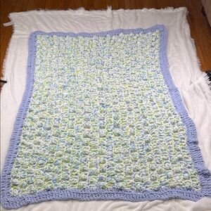 Handmade Blue and Green Crochet Blanket